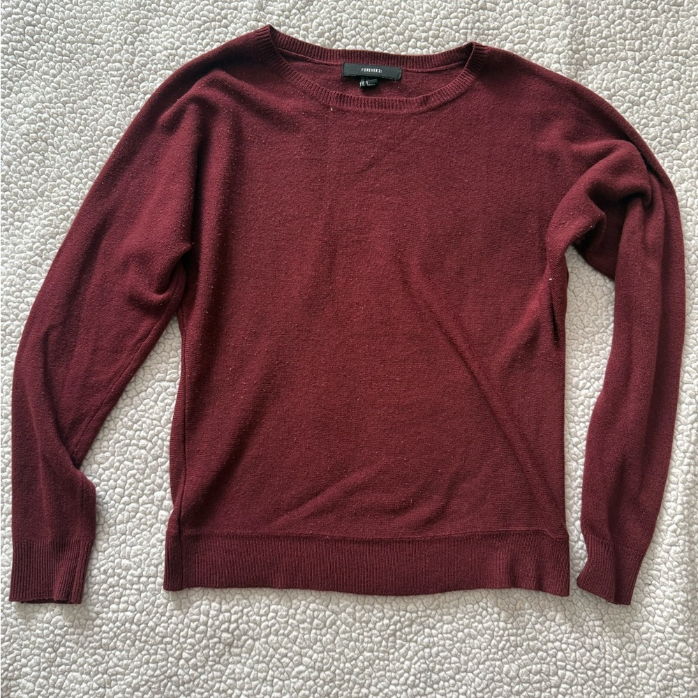Forever 21 Rich Maroon Crew Neck Sweater